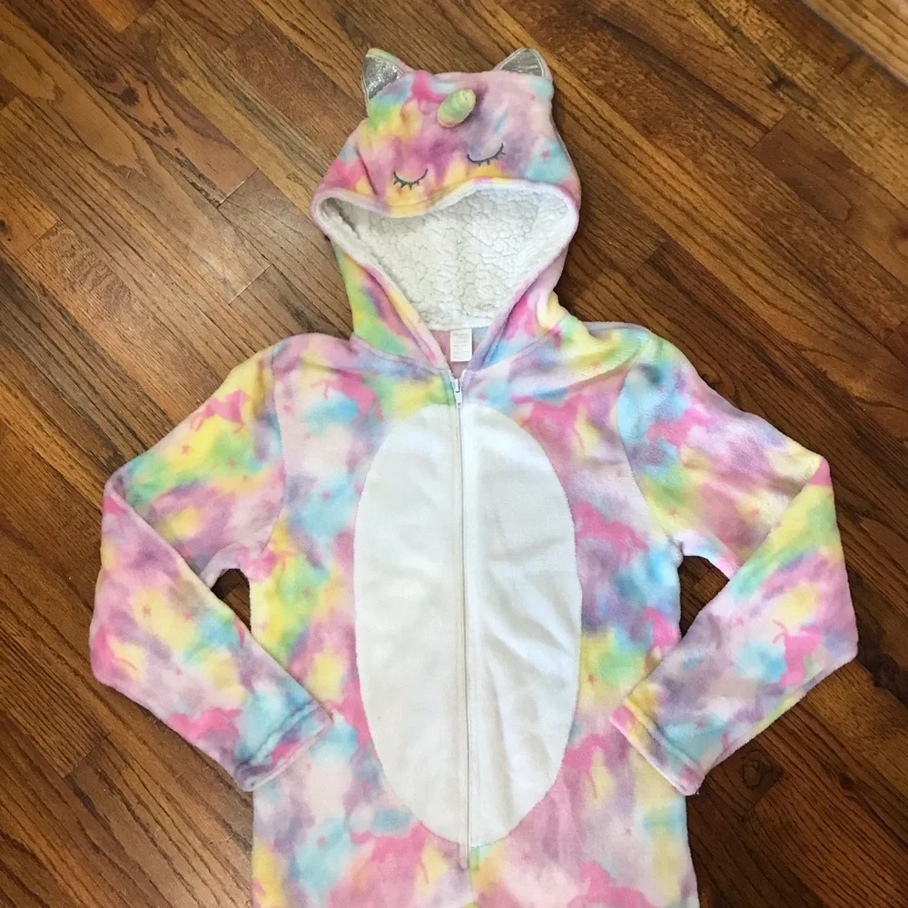 Unicorn Onesie Pajamas Hooded Hoodie Romper LS One Piece Footless Tie Dye 7 / 8